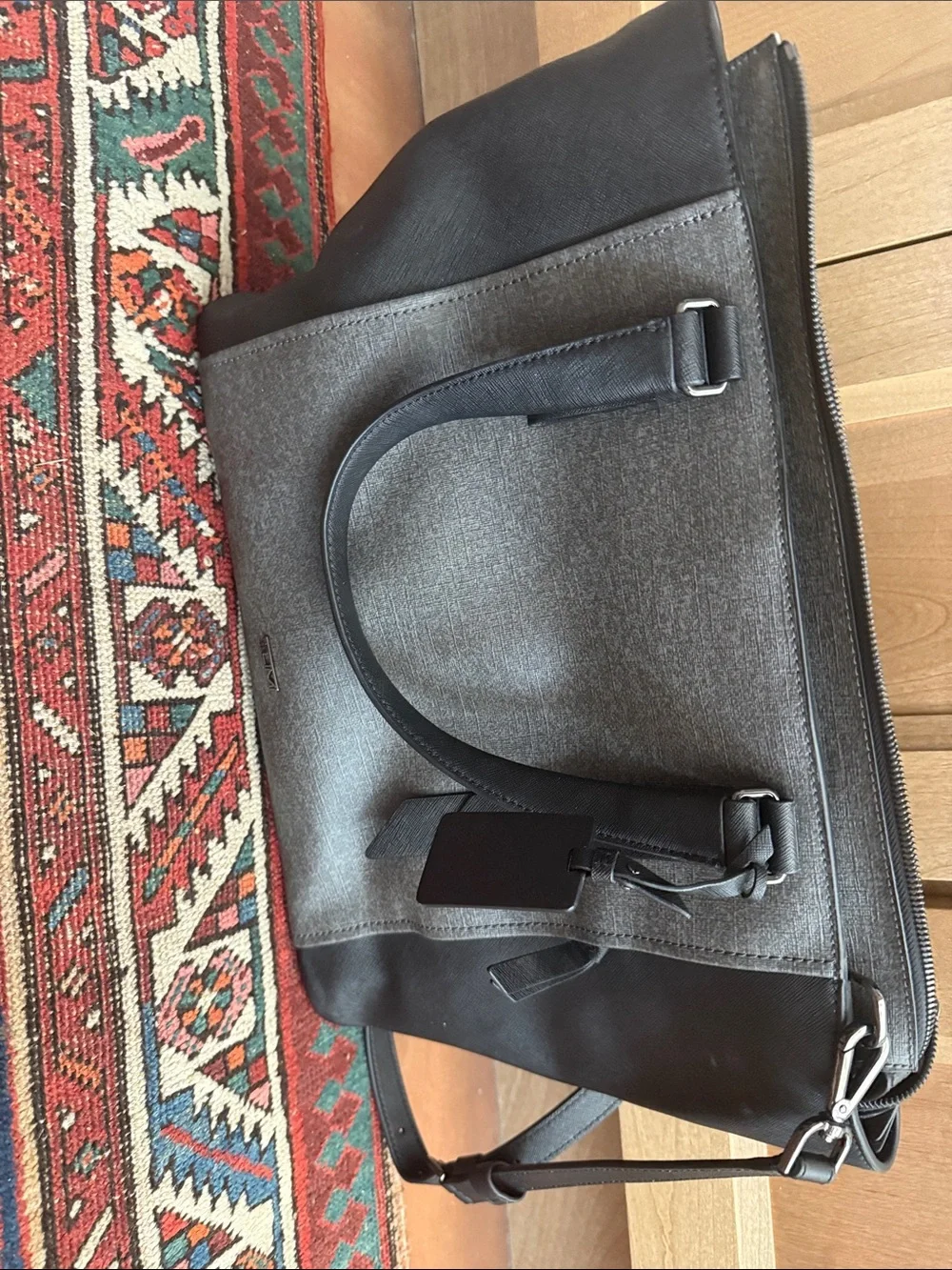 Tumi Unisex Two-Tone Gray and Black Tote Bag